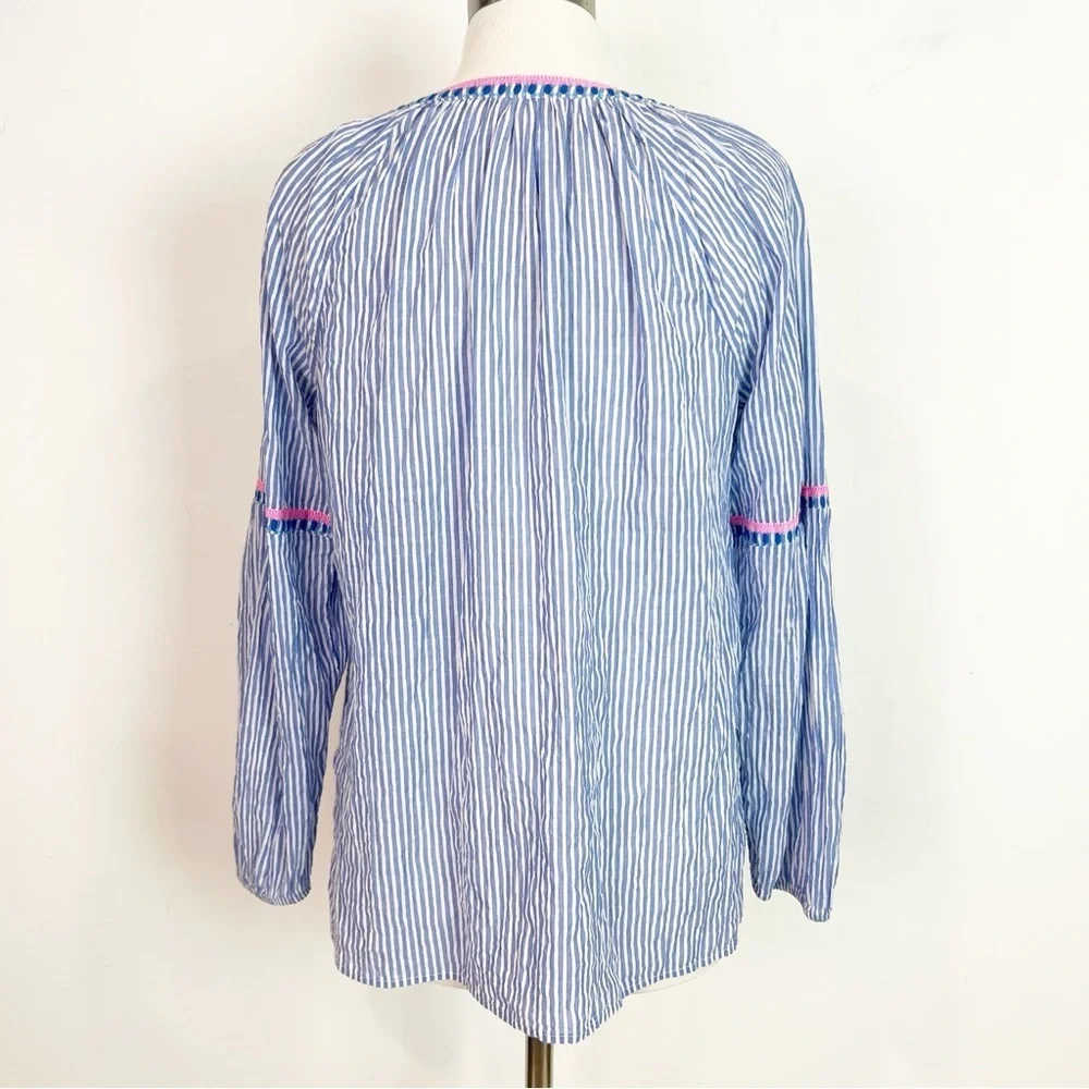LILLY PULITZER TAELYNN STRIPE TOP COASTAL BLUE V-NECK PEASANT BOHO BLOUSE SMALL - Picture 7 of 8